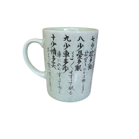 Japanese Ceramic Mug Health Tenets Text Design Mint Green Speckled - Picture 1 of 7